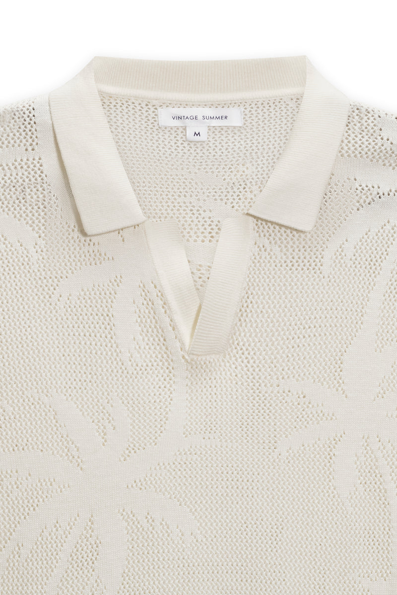 VINTAGE SUMMER STRIPED SWEATER KNIT POLO WHITE M