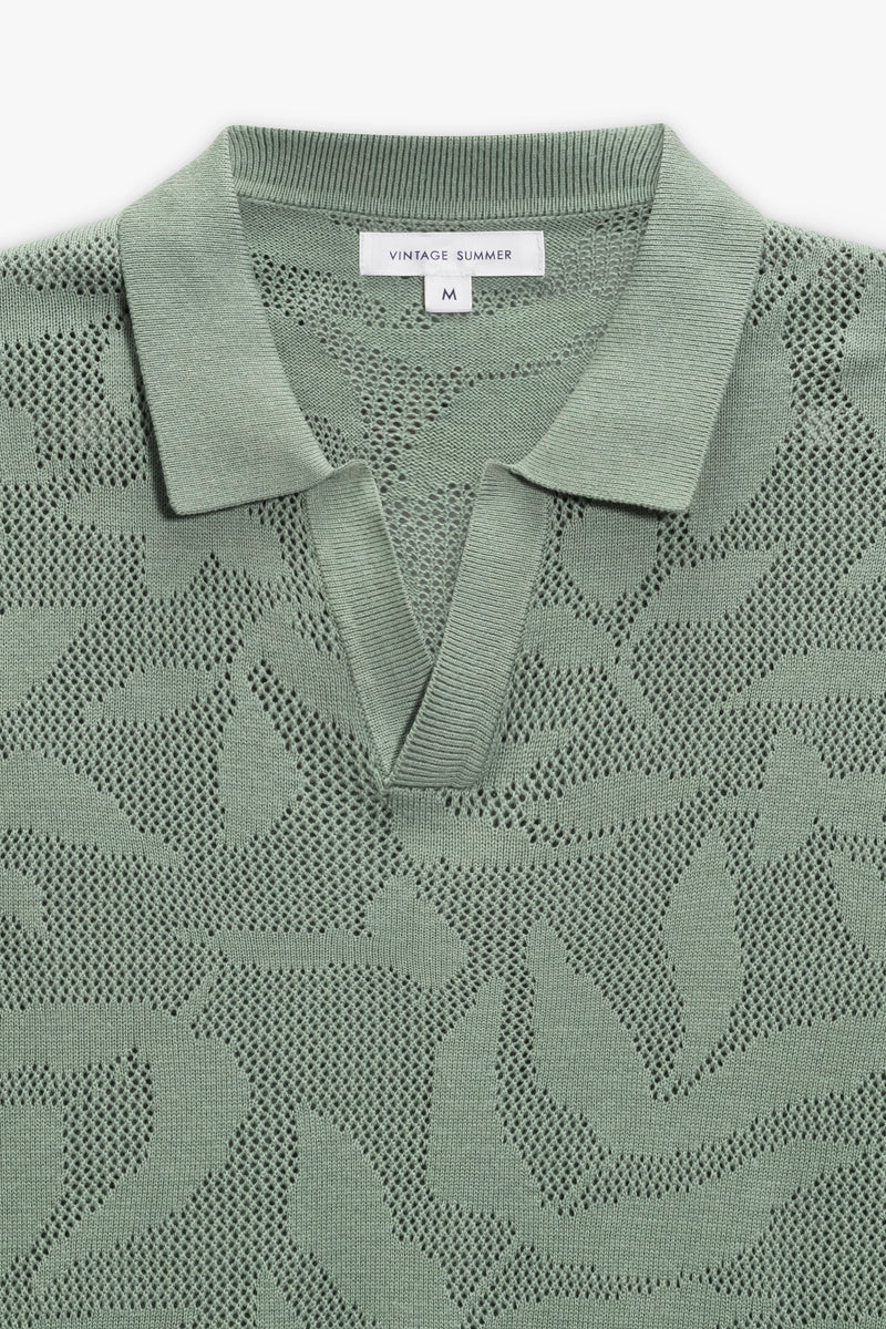 VINTAGE SUMMER STRIPED SWEATER KNIT POLO SAGE S