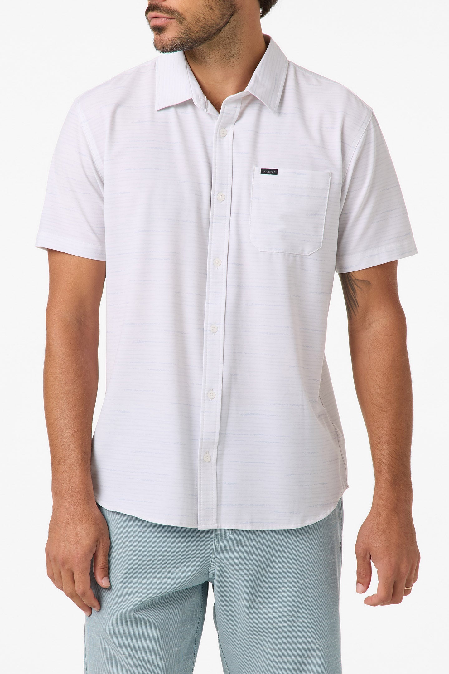 O'NEILL TRVLR UPF TRAVERSE STRIPE STANDARD SS WOVEN SHIRT TOFU M