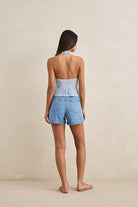 RHYTHM LOUISE TIE FRONT HALTER TOP BLU-BLUE 4L