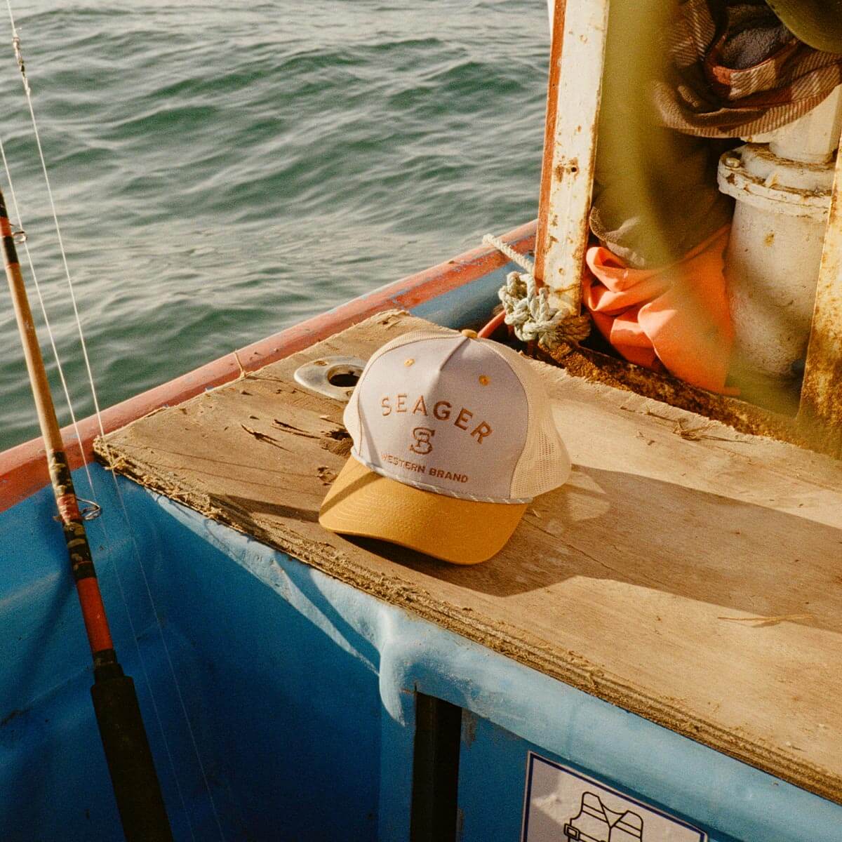 Seager Branded Trucker Snapback Blue/Tan O/S
