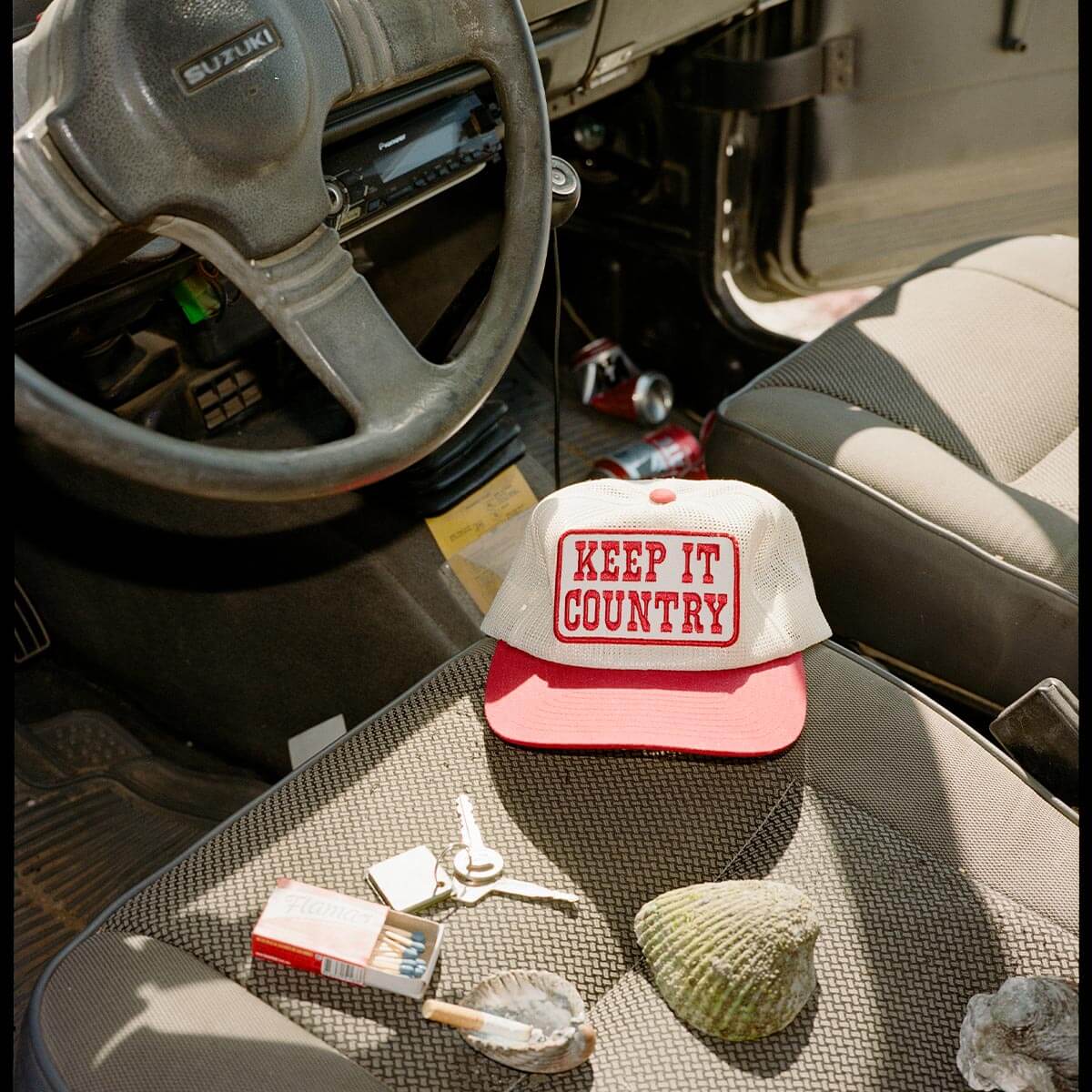 Seager Keep It Country Mesh Trucker Cream/Red O/S
