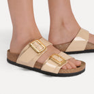 Birkenstock Sydney Luxe Buckle Womens Sandal Birko-Flor-Patent Sand 6