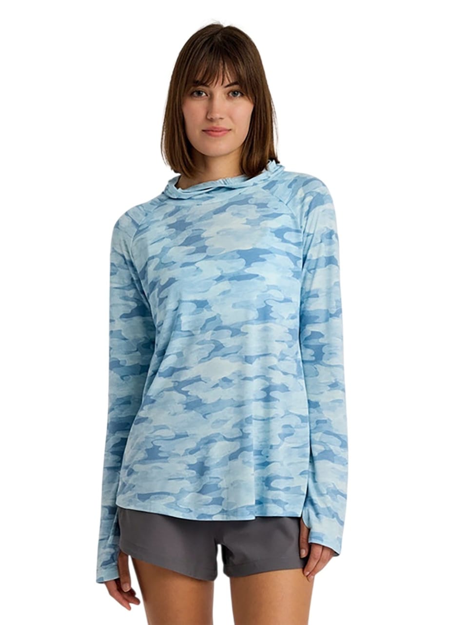 Free Fly Women's Bamboo Lightweight Hoodie II Seasmoke Camo - Surf Blue L