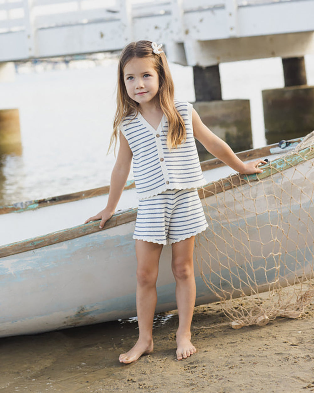 Rylee + Cru Knit Vest Set Marine Stripe 8-9Y