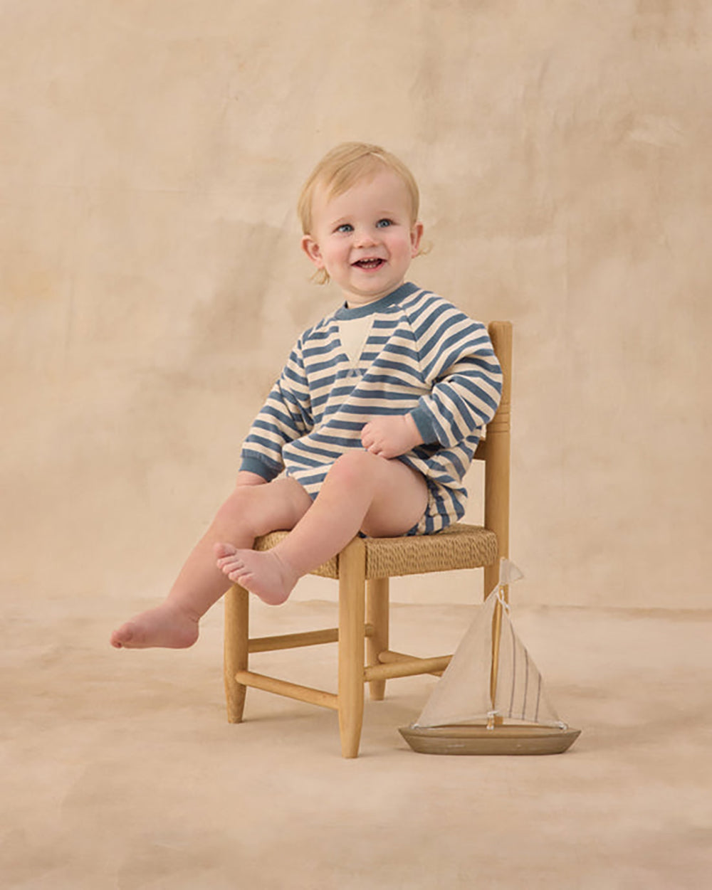 Rylee + Cru Crewneck Romper Marine Stripe 2-3Y