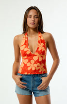 RHYTHM MELIA FLORAL HALTER TOP RED 2S