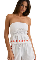RHYTHM MELIA FLORAL EMBROIDERED STRAPLESS TOP WHITE 1XS
