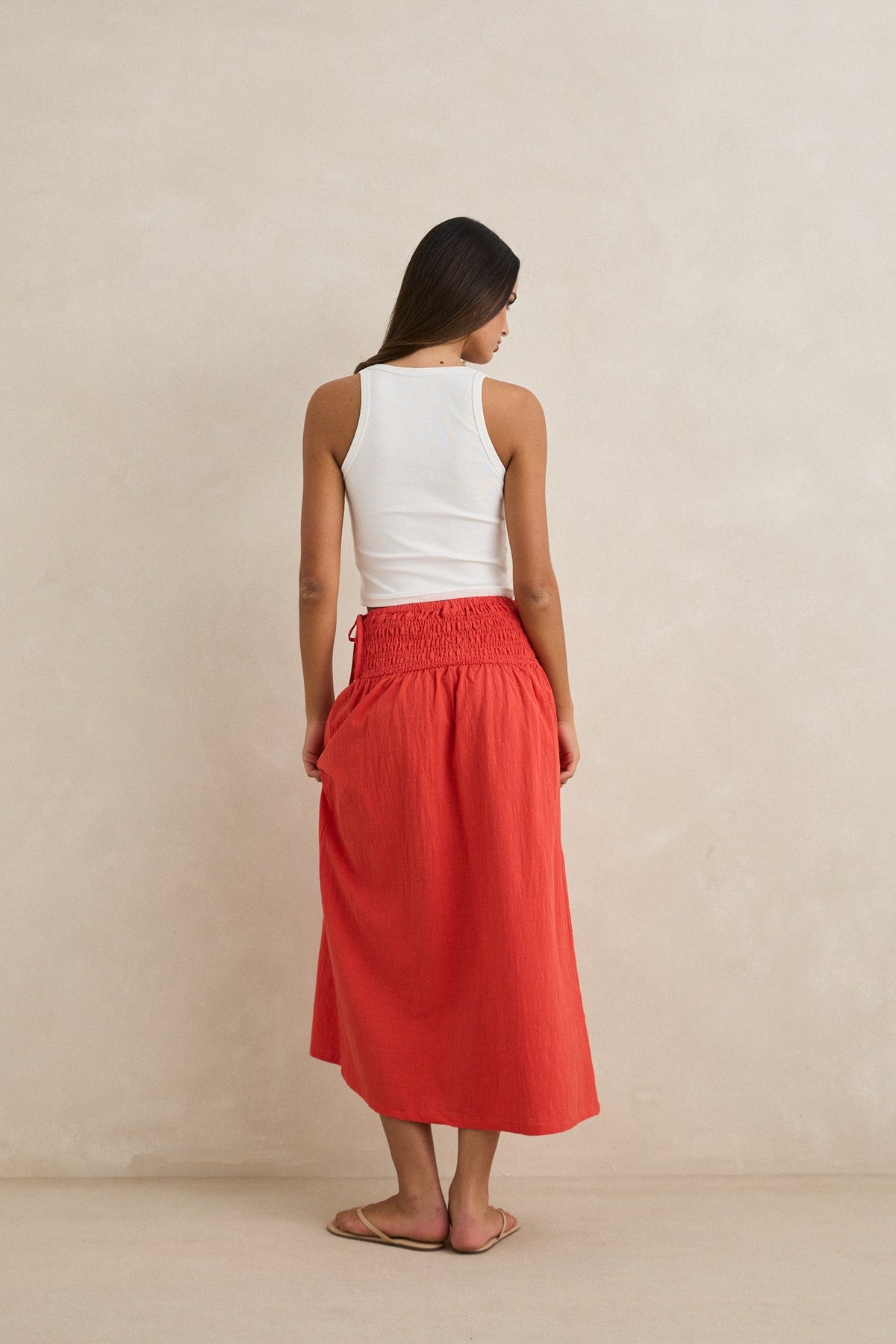RHYTHM ALANA TIE SIDE MAXI SKIRT RED 1XS