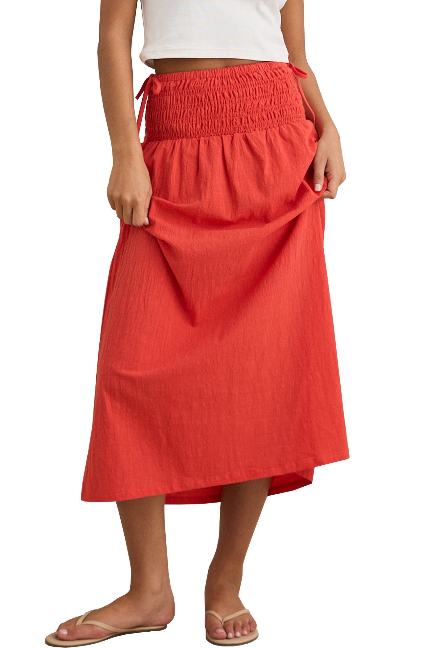 RHYTHM ALANA TIE SIDE MAXI SKIRT RED 2S