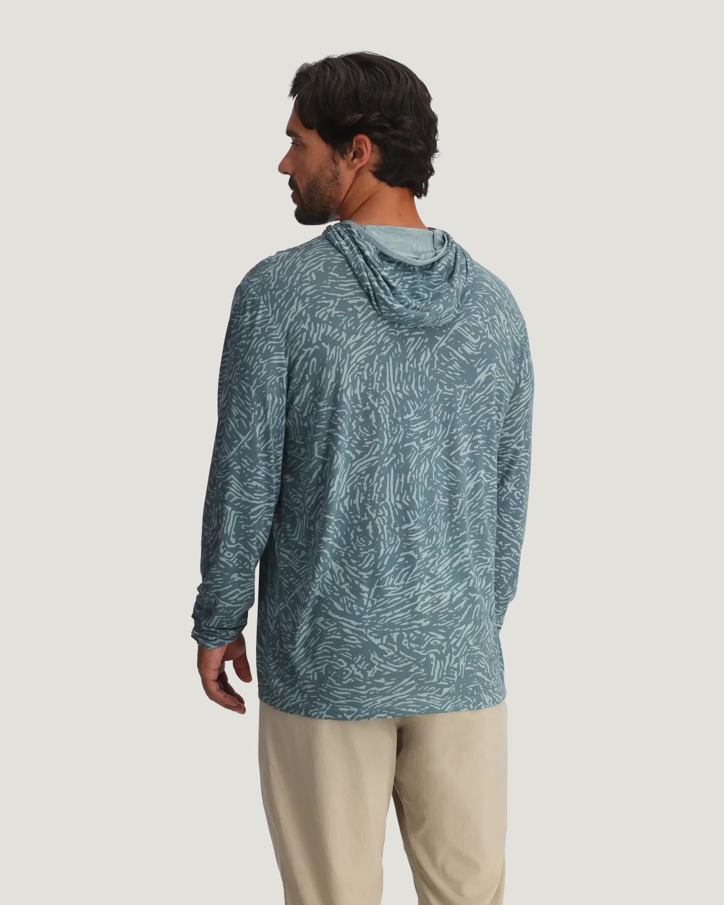 Free Fly Bamboo Lightweight Hoodie Tidal Flow Print Stormy Sea L