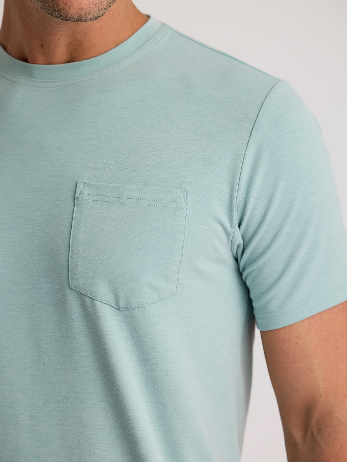 Free Fly Men's Bamboo Flex Pocket Tee Heather Ocean Mist S