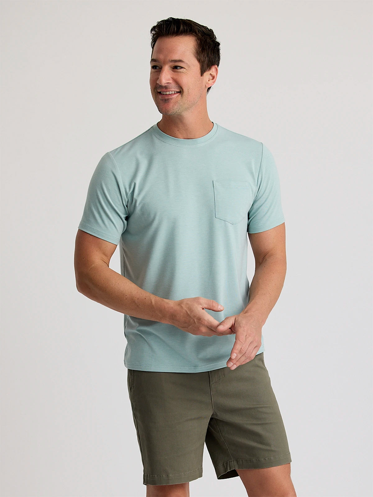 Free Fly Men's Bamboo Flex Pocket Tee Heather Ocean Mist S