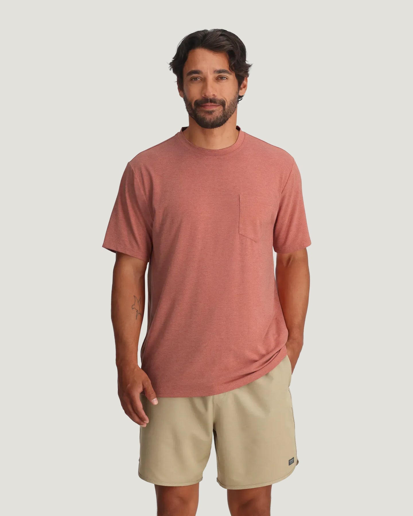 Free Fly Men's Bamboo Flex Pocket Tee Heather Red Clay L