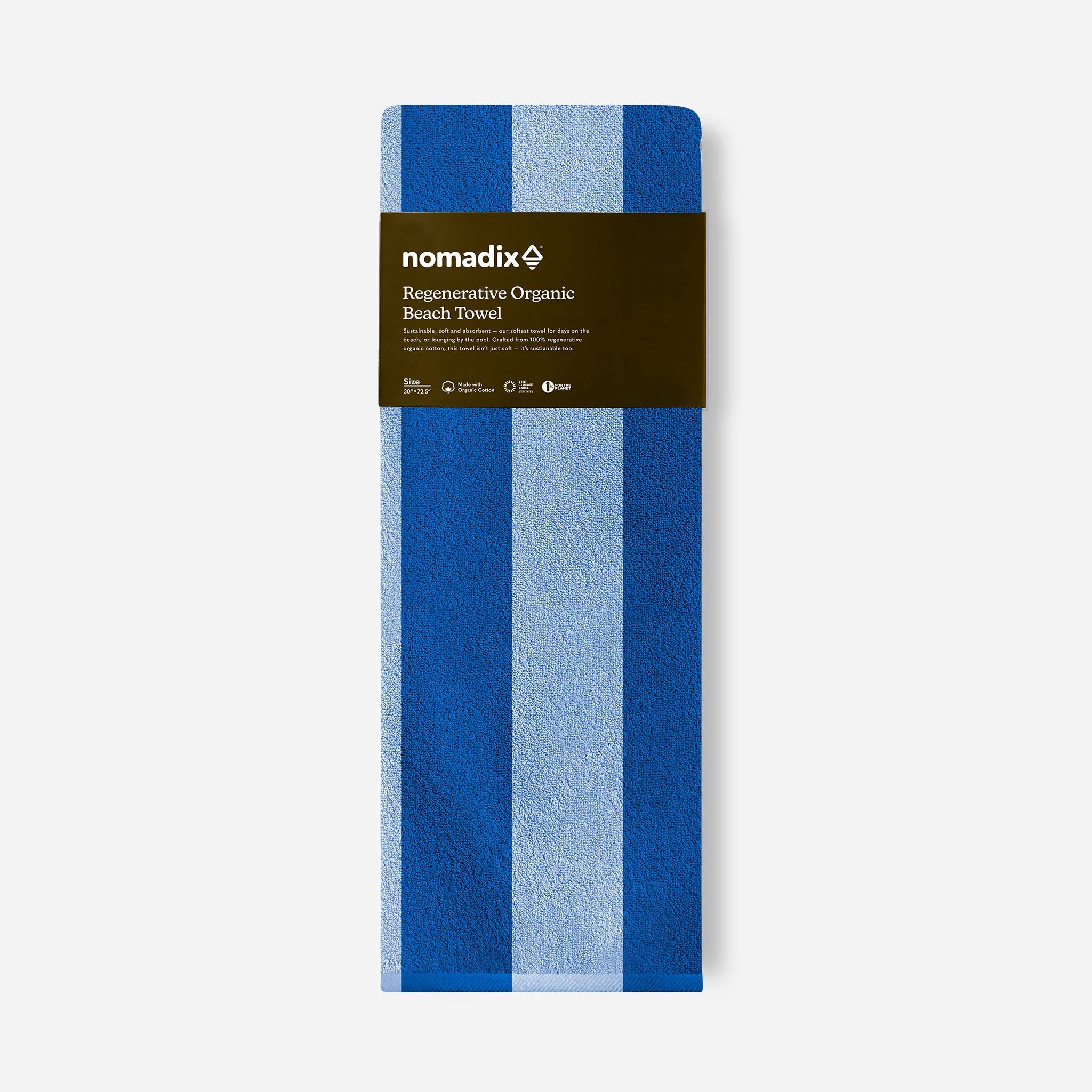 Nomadix Organic Beach Towel Cabana Stripe Coastal Blue 30" x 72.5"