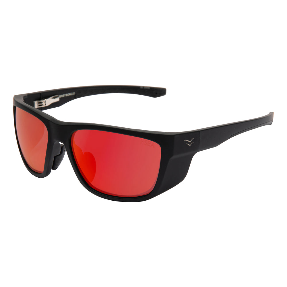I-SEA GREYSON 2.0 MEN'S POLARIZED SUNGLASSES BLACK RUBBER / RED MIRROR POLARIZED LENS