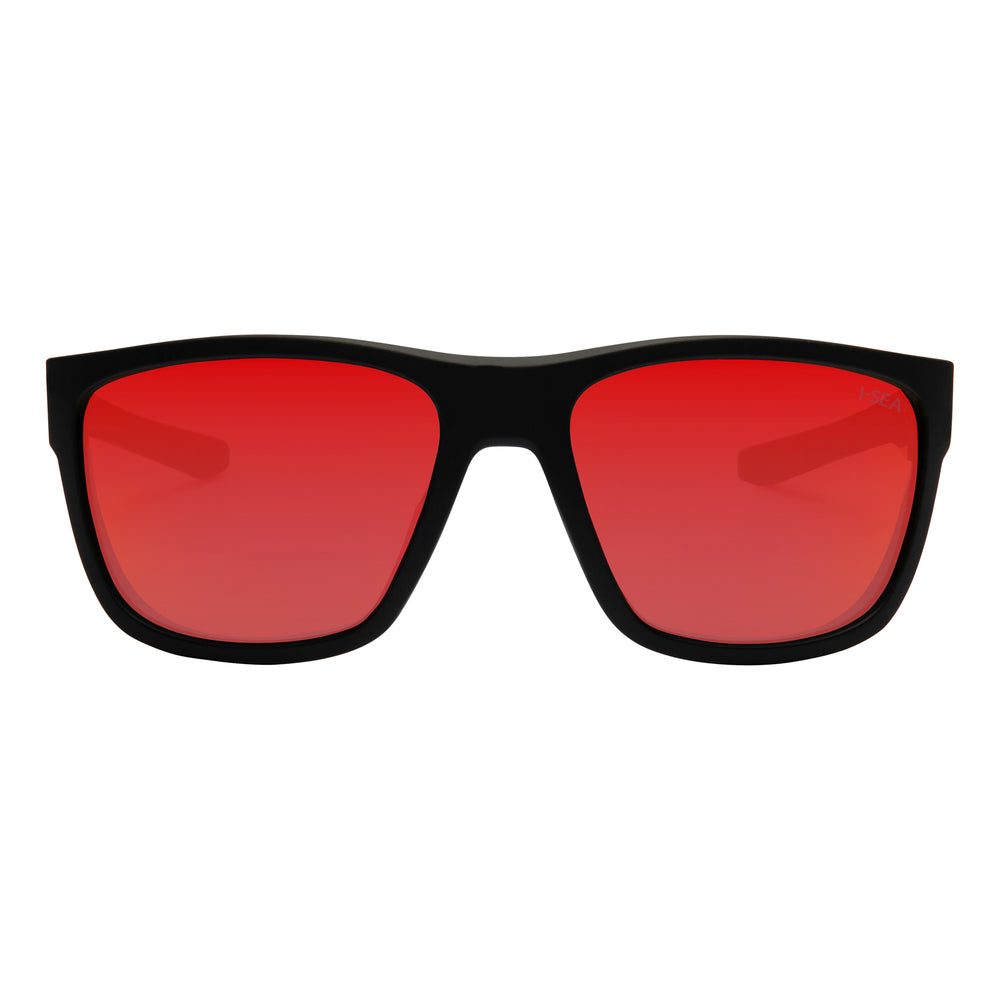 I-SEA GREYSON 2.0 MEN'S POLARIZED SUNGLASSES BLACK RUBBER / RED MIRROR POLARIZED LENS