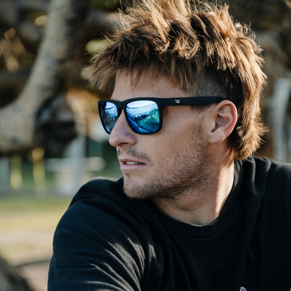 I-SEA WYATT MEN'S POLARIZED SUNGLASSES BLACK / ICE BLUE POLARIZED LENS