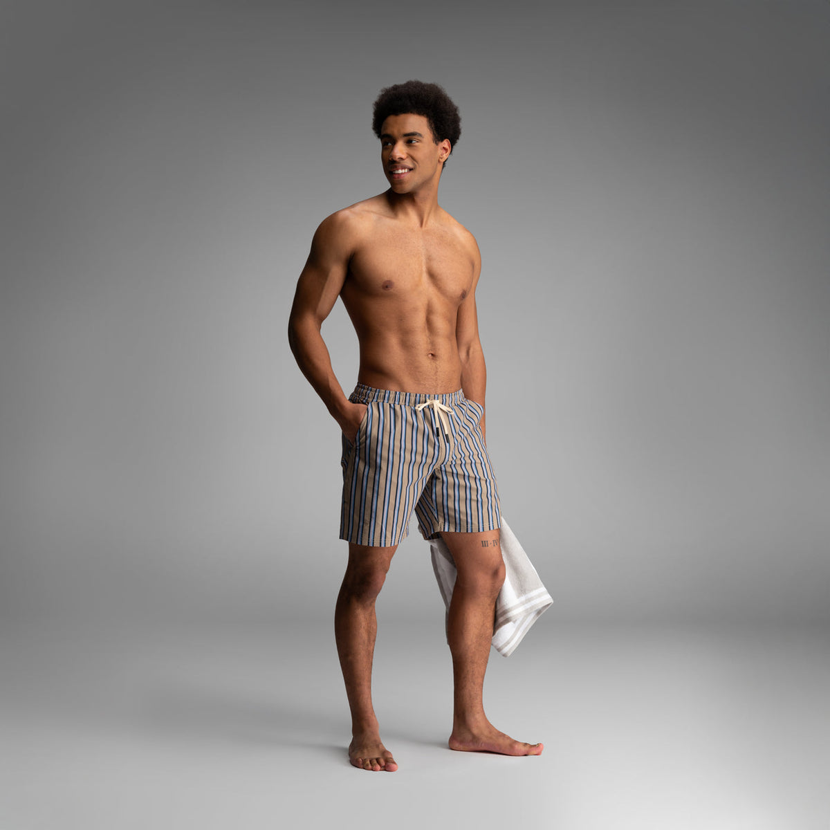 BN3TH WAVE SHORT 2N1 7IN MENSWEAR A067-STRIPE-BEIGE M