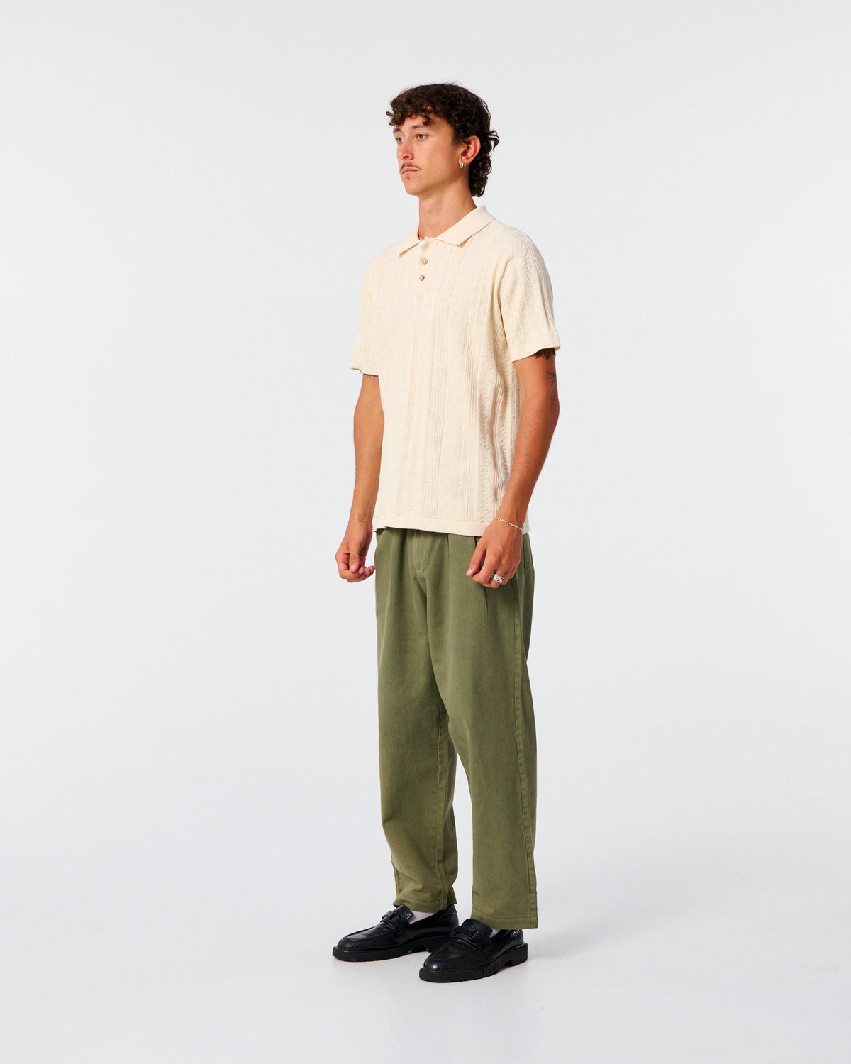 The Critical Slide Society Rails Knit Polo - Ecru M