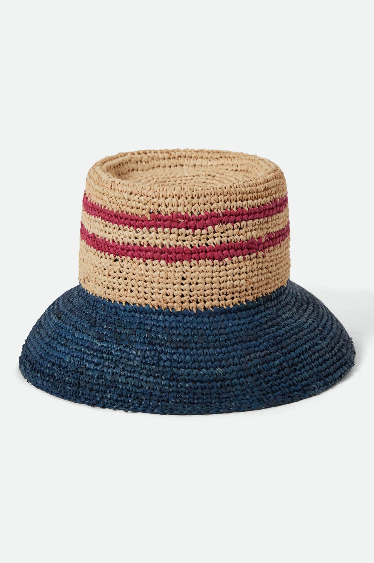 Brixton Ellee Straw Bucket Hat - NATURAL/NAVY/RED - 100% Straw Natural/Navy/Red XS/S
