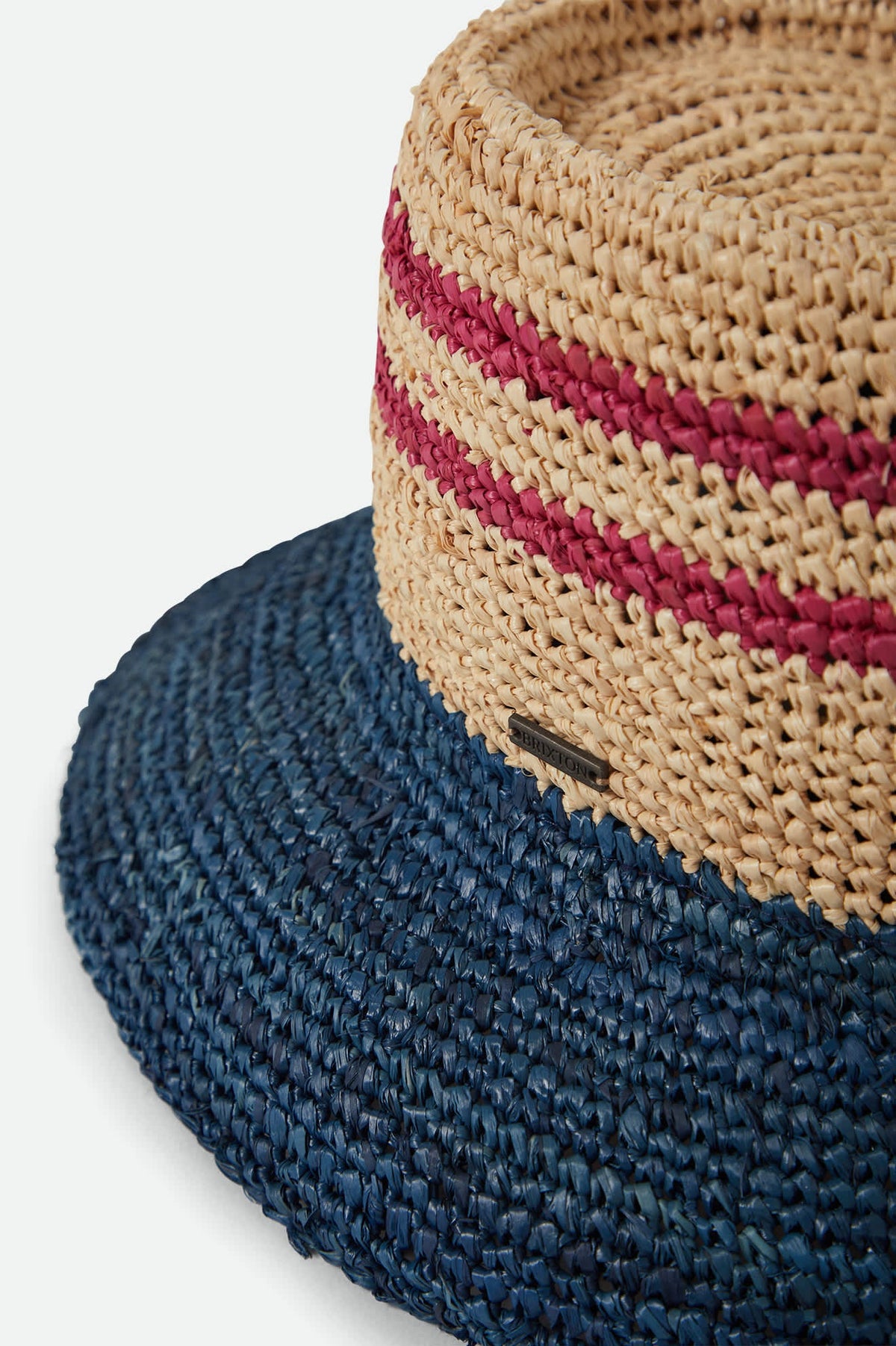Brixton Ellee Straw Bucket Hat - NATURAL/NAVY/RED - 100% Straw Natural/Navy/Red XS/S