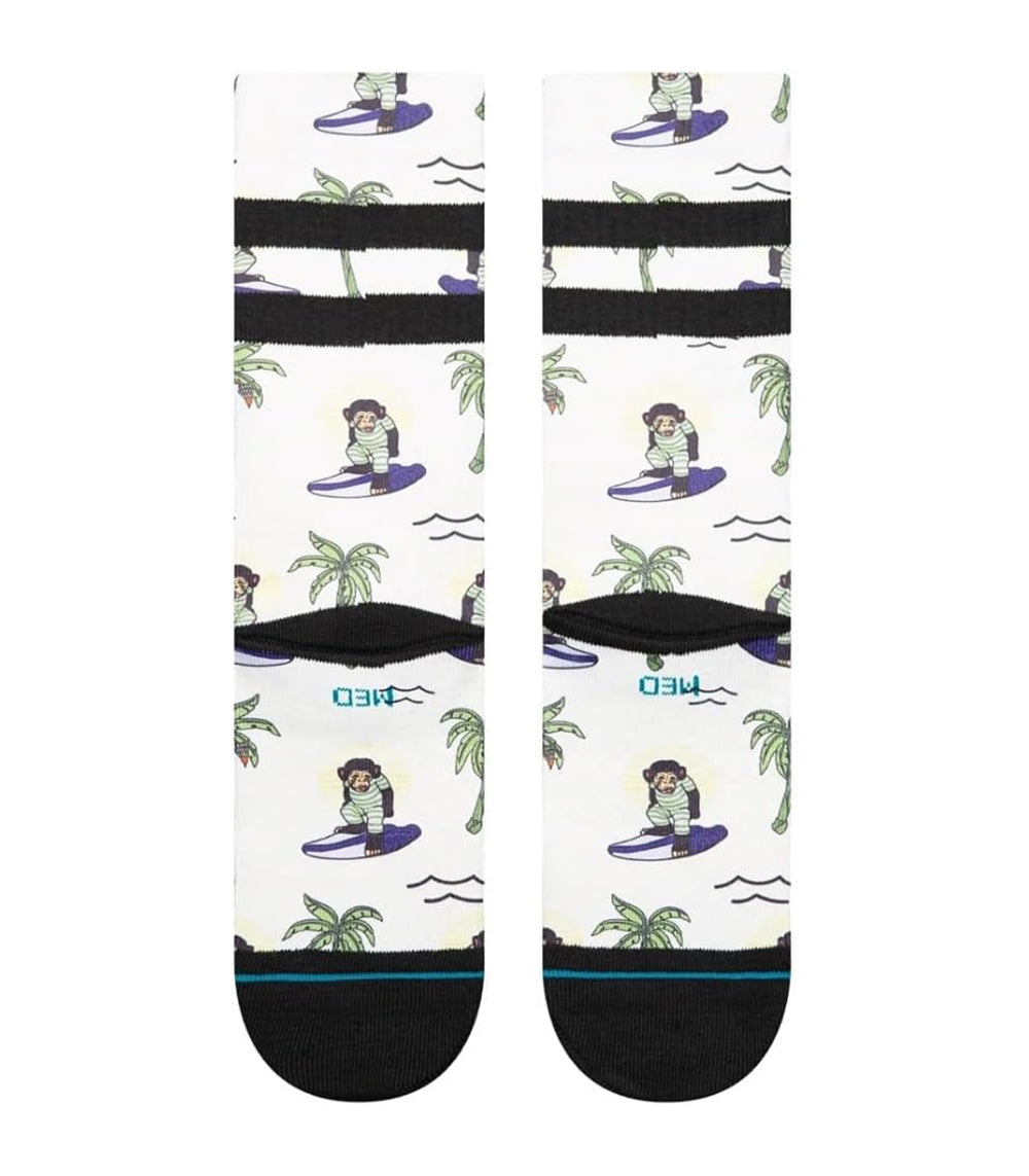 Stance Surfin Monkey Crew Sock White Traditional OS