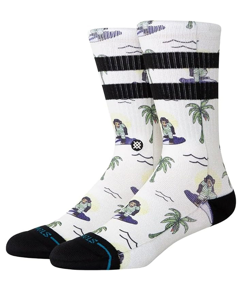 Stance Surfin Monkey Crew Sock White Traditional OS