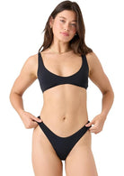 Roxy Solid Beach Classics High Leg Regular Bikini Bottom ANTHRACITE L