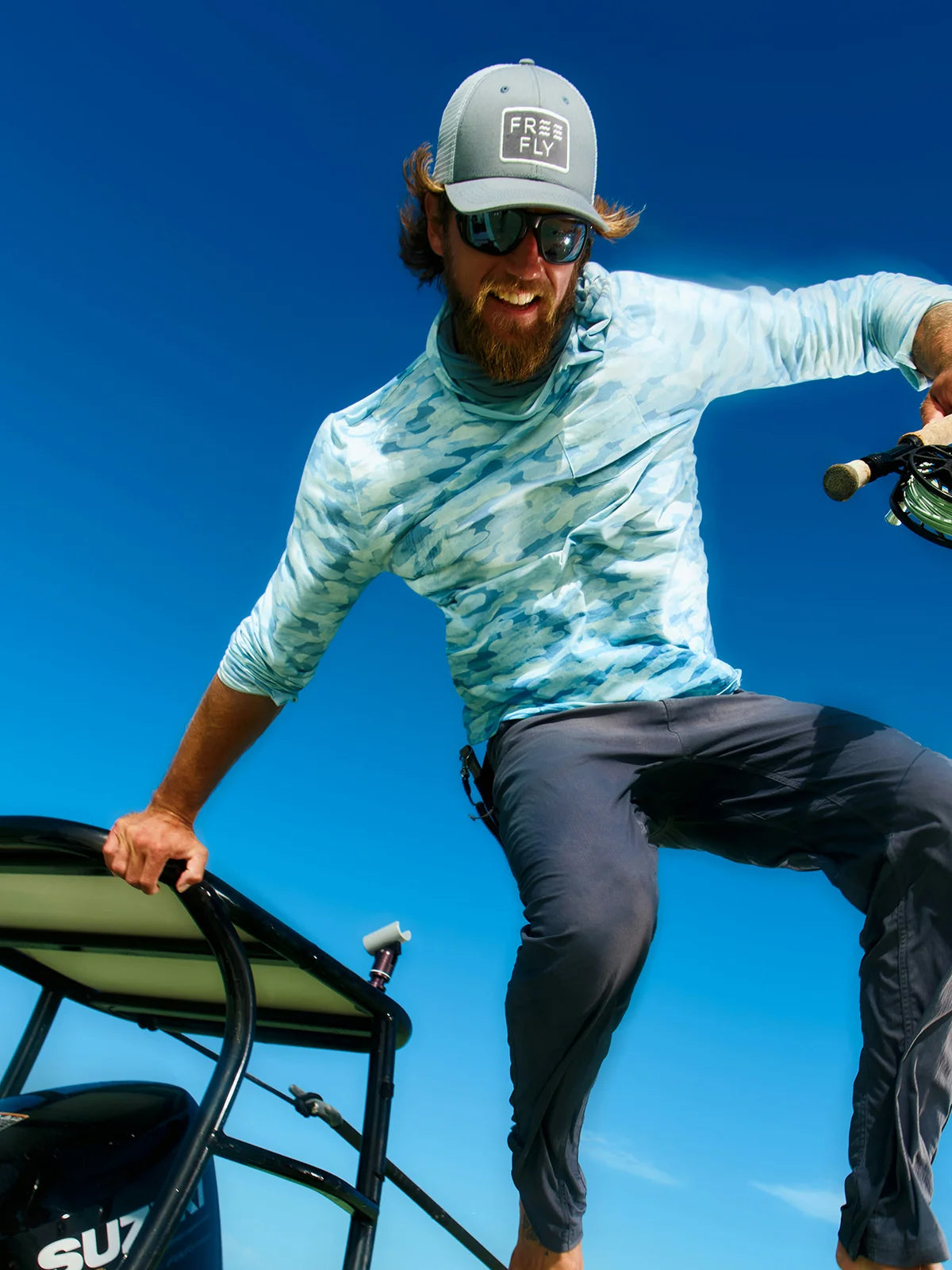 Free Fly Bamboo Lightweight Hoodie Seasmoke Camo Surf Blue L