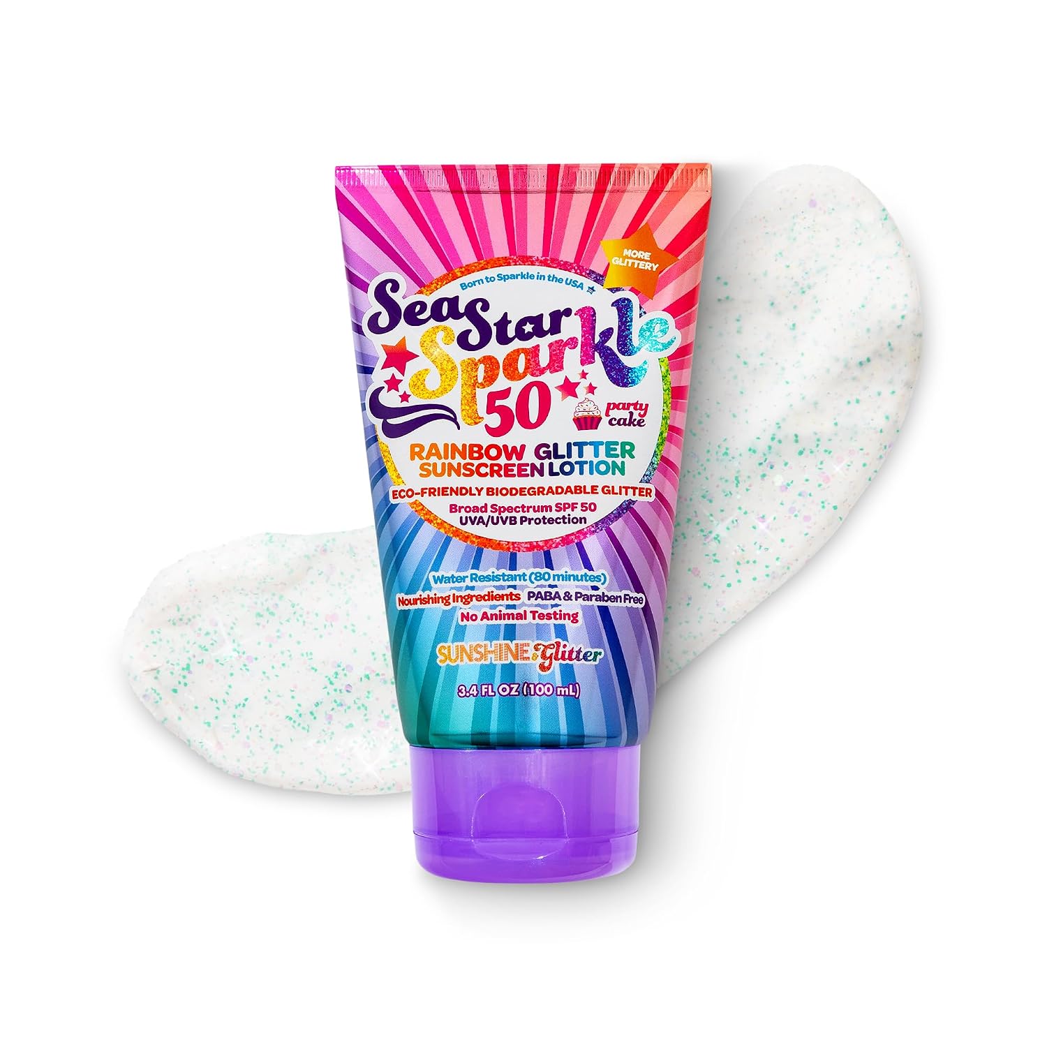 Sunshine and Glitter Sea Star Sparkle SPF 50 Biodegradable Glitter Sunscreen 3.4oz