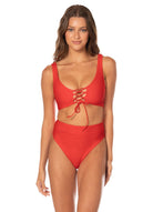 Maaji Suzy Q High Rise Bikini Bottom RedCamelia S