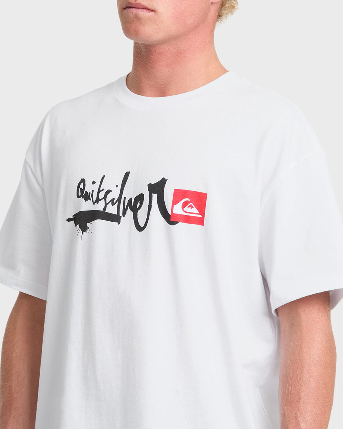 Quiksilver YG Script Sticker Slap SS Tee WHT L