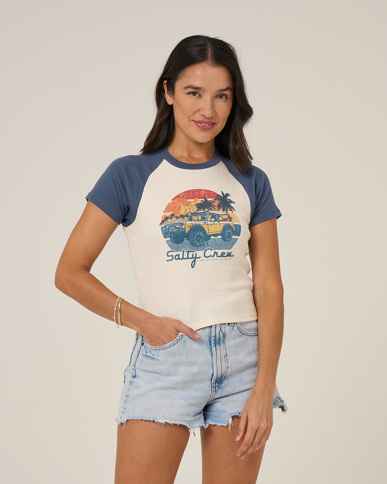 Salty Crew Drive To The Sea Raglan Indigo S