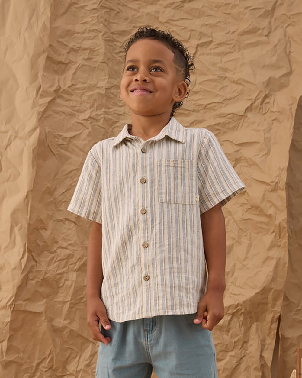 Rylee + Cru Collared Short Sleeve Shirt Nautical Stripe 4-5Y