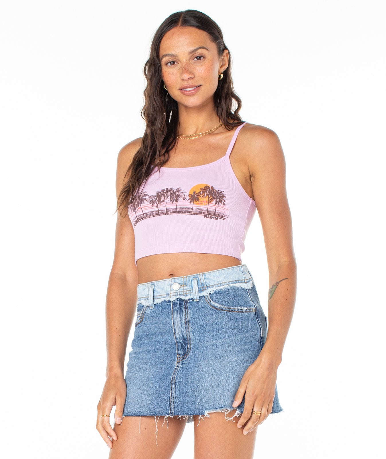 Roxy Palm Stripe Ribbed Cropped Tank MOA M