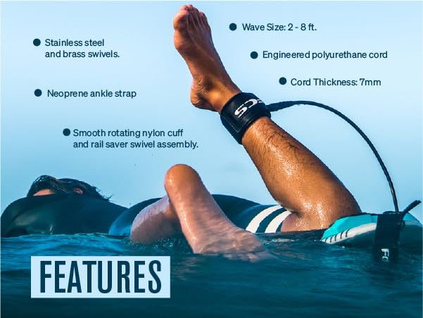 FCS Classic Leash Tranquil Blue-Black 6ft0in All Round