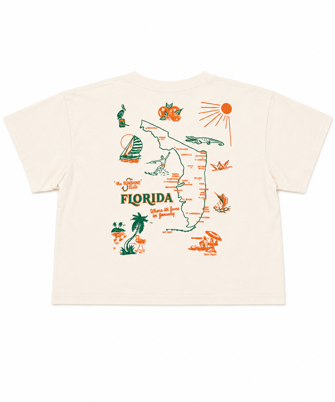 5801 The Florida Map Crop Tee DFB-Ivory XS