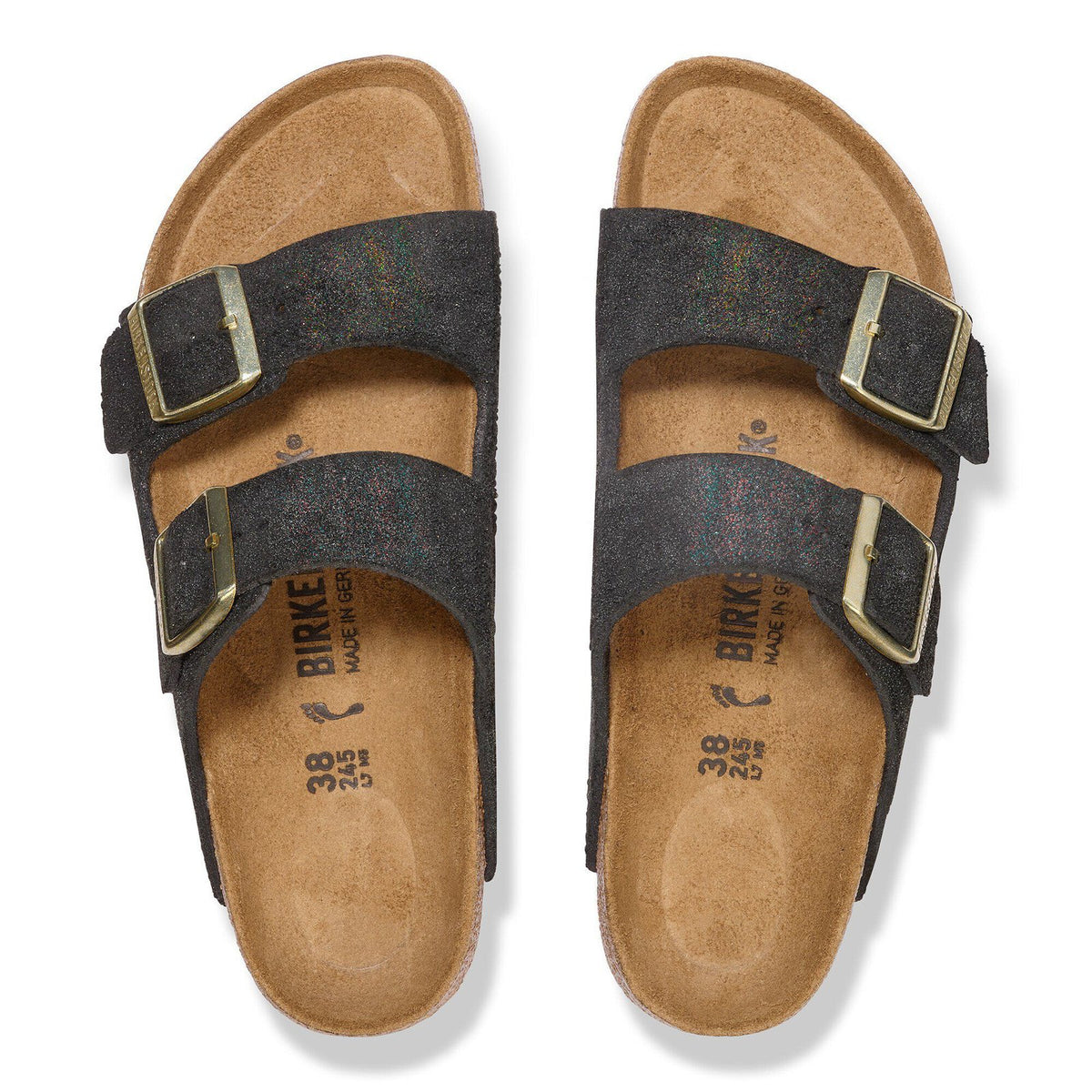 Birkenstock Arizona Womens Sandal Suede-Shimmering Black 7