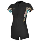 O Neill Bahia 2/1mm Full Zip SS Womens Springsuit IJ9-GLIDEBLK/MIKAHFLOR/BLK 14