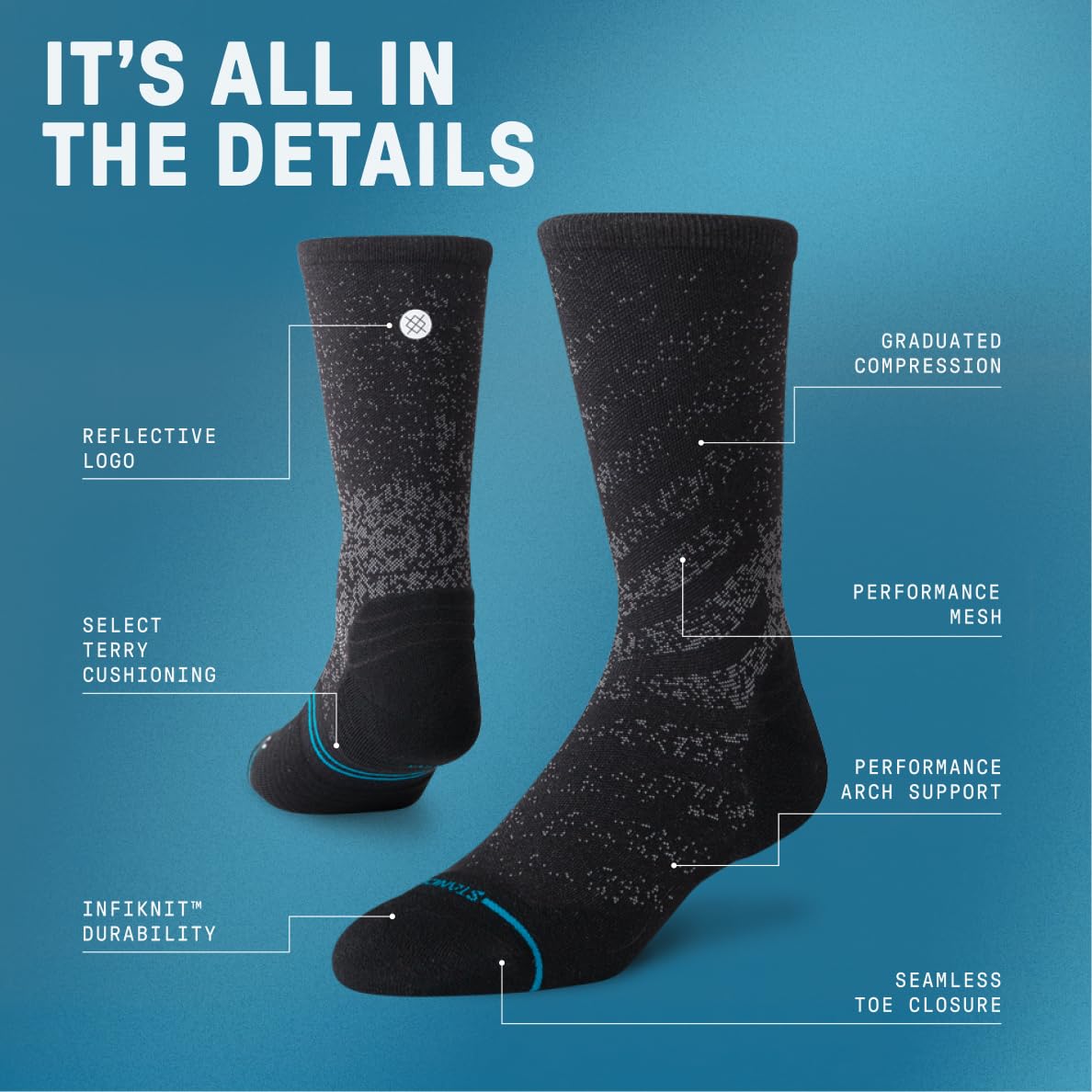 STANCE RUN UL TAB 3 PACK BLK-BLACK M