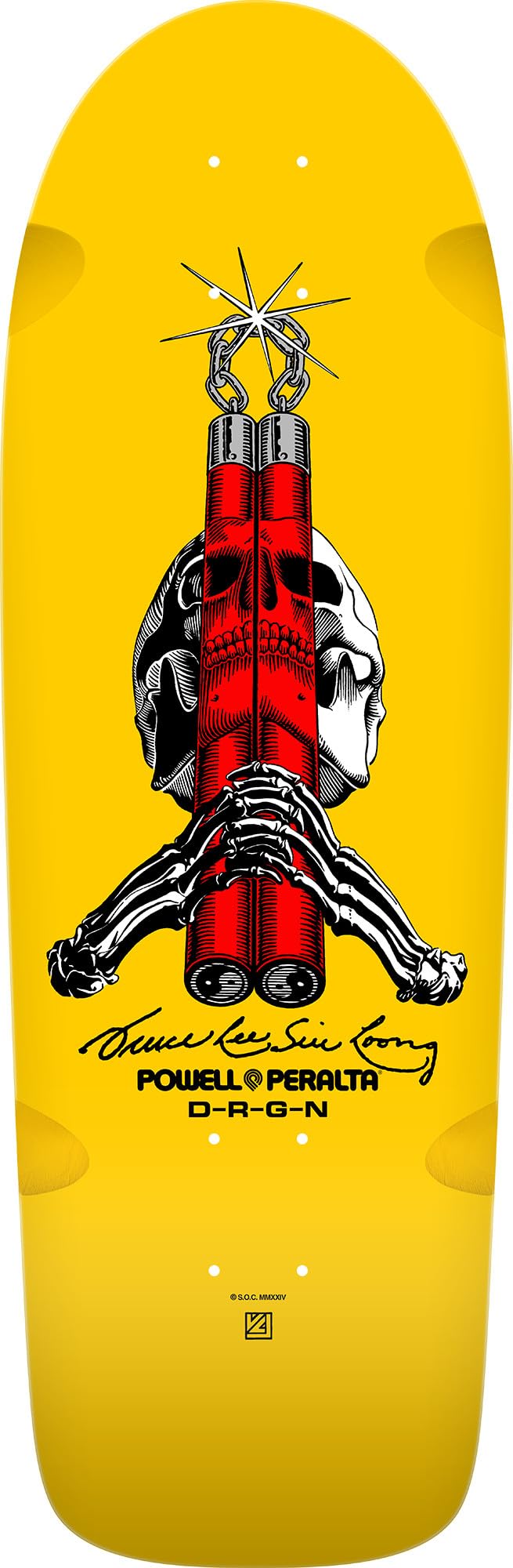 Powell Peralta Skull & Nunchucks Bruce Lee Collab Skateboard Deck Yellow 10 x 30