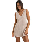 RHYTHM VALLEY STRIPE MINI DRESS TAN 1XS