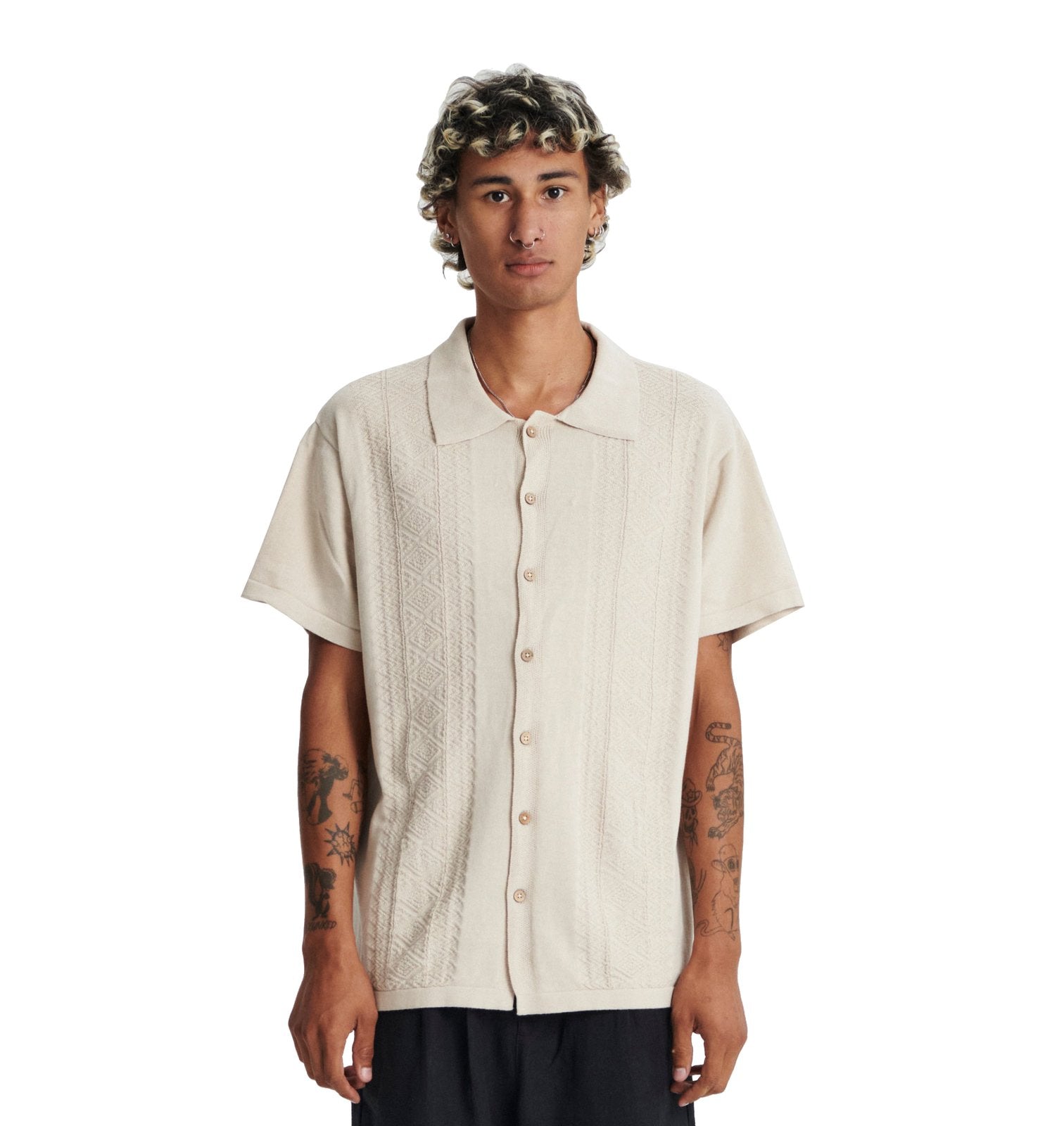 The Critical Slide Society Trader Knit Shirt ECRU L