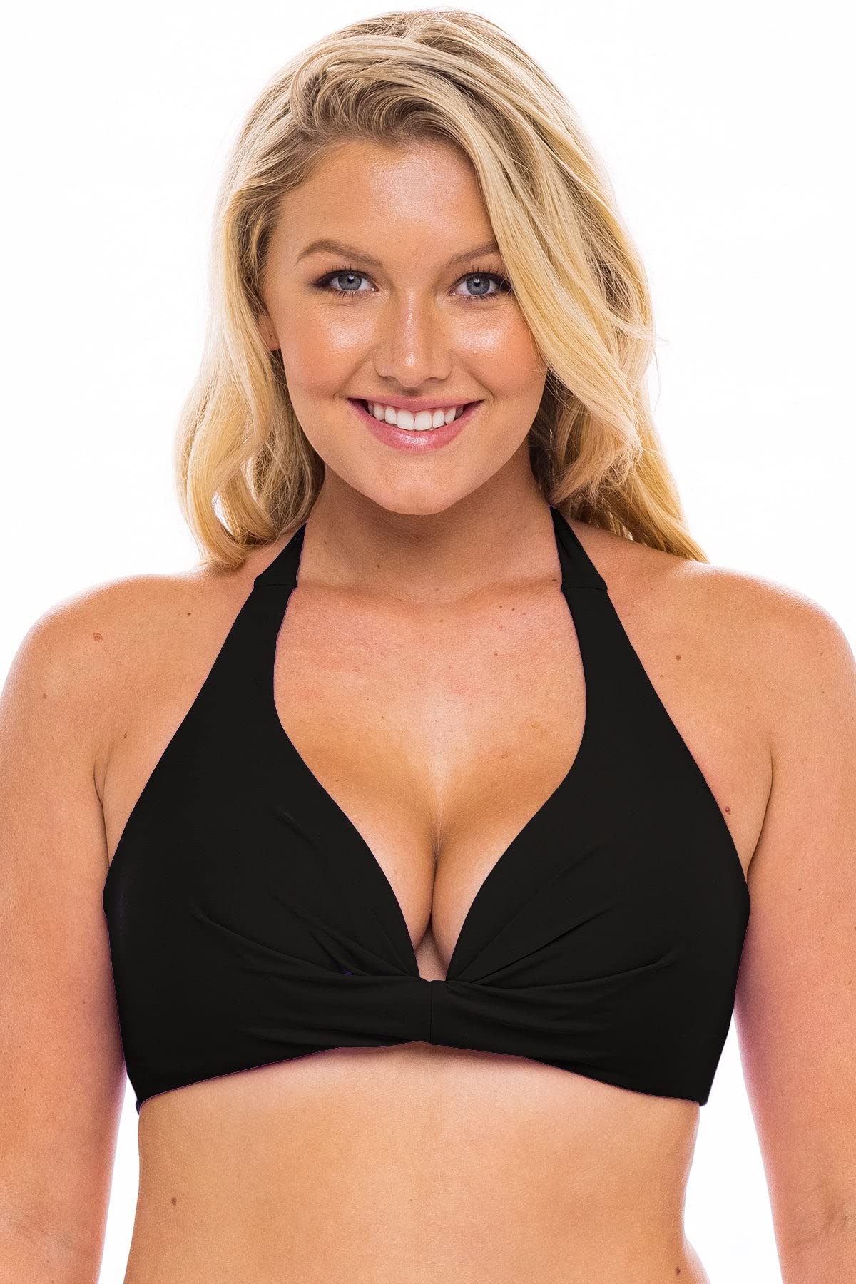 H20H Deep V Halter Bikini Top BLK E