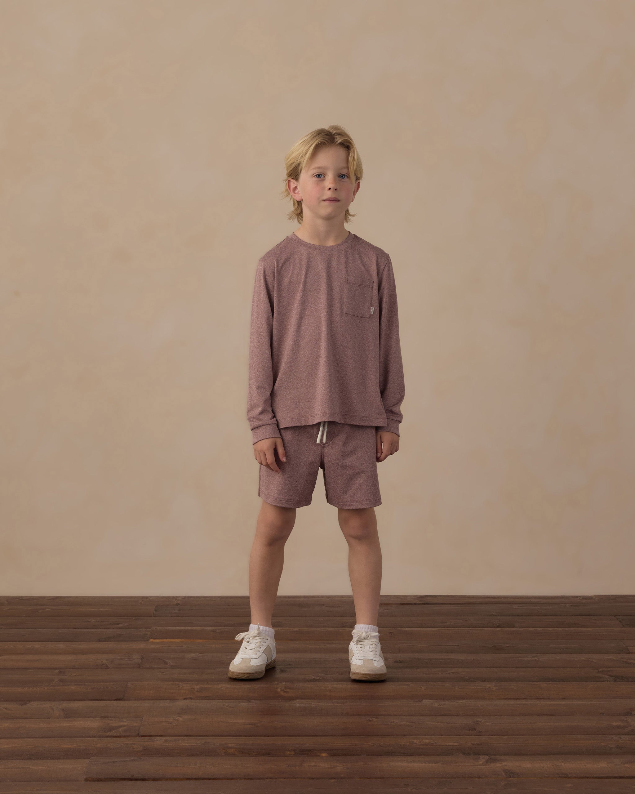 Rylee and Cru Oceanside Tech Short Heathered Mulberry 4-5Y