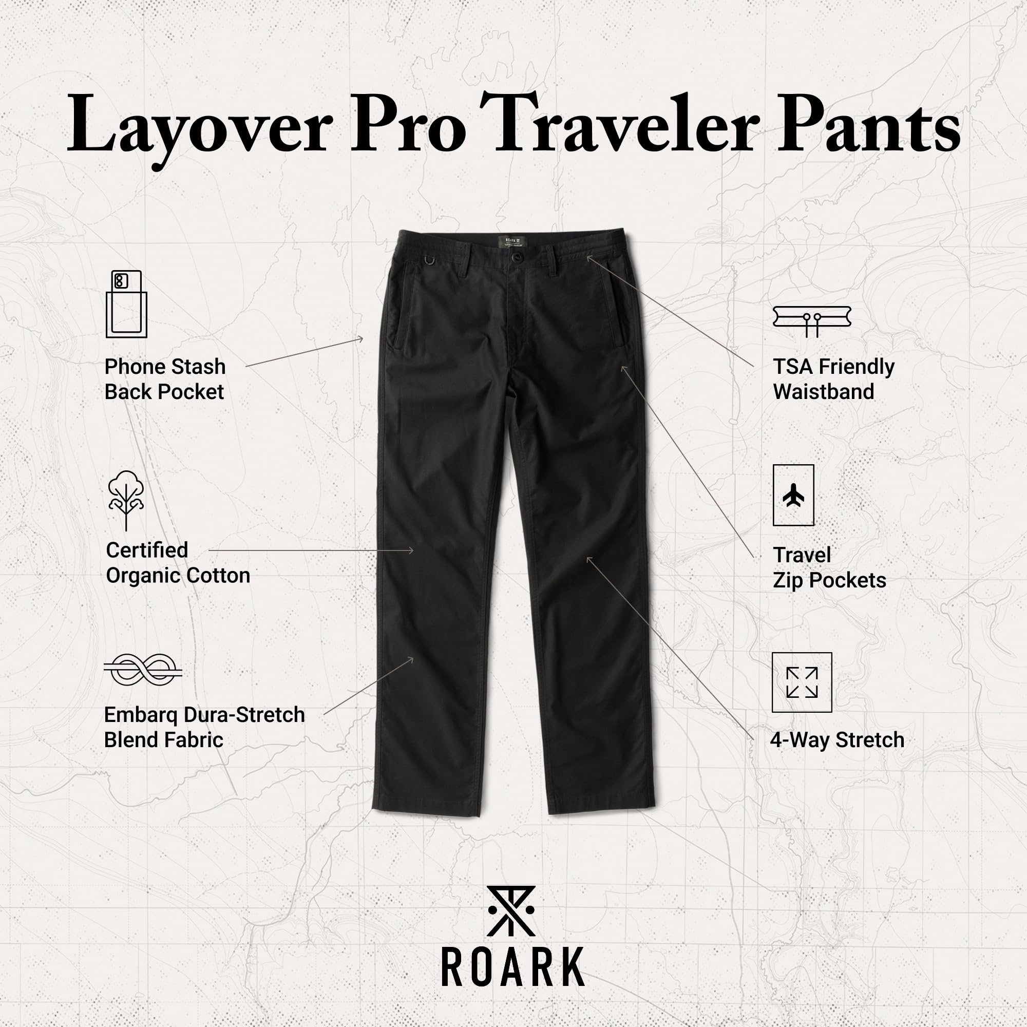 ROARK LAYOVER PRO TRAVELER PANT BLK-BLACK S