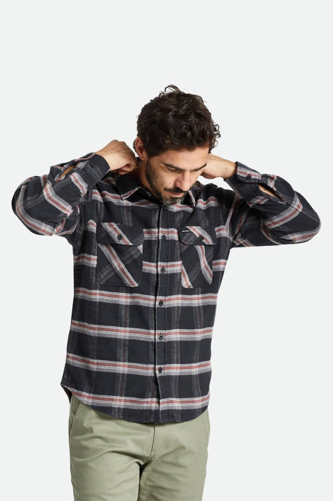 Bowery Stretch Water Resistant L/S Flannel - Black/Charcoal/Barn Red.