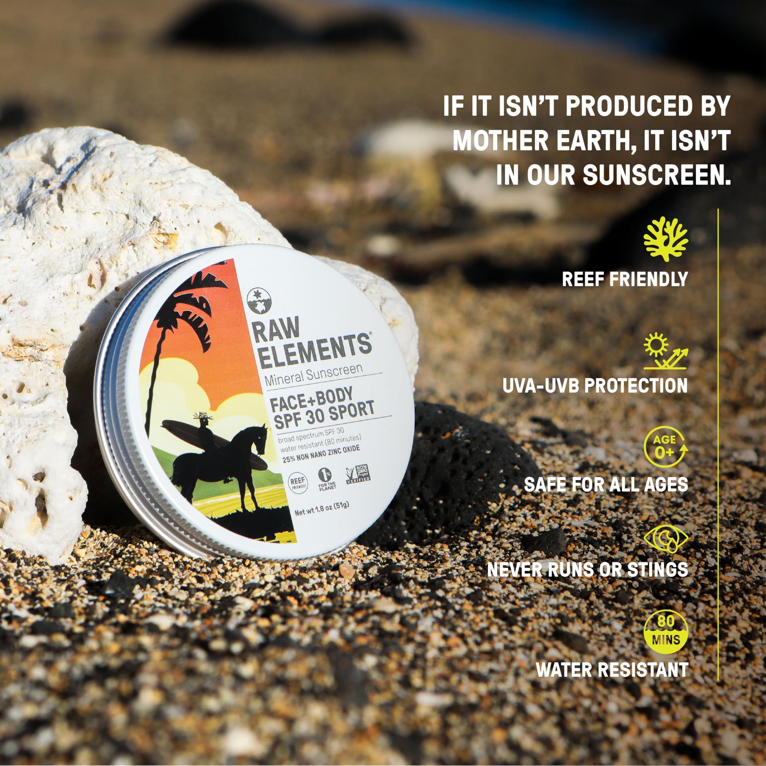 Raw Elements Mike Field SPF 30 Face and Body Tin 1.8oz