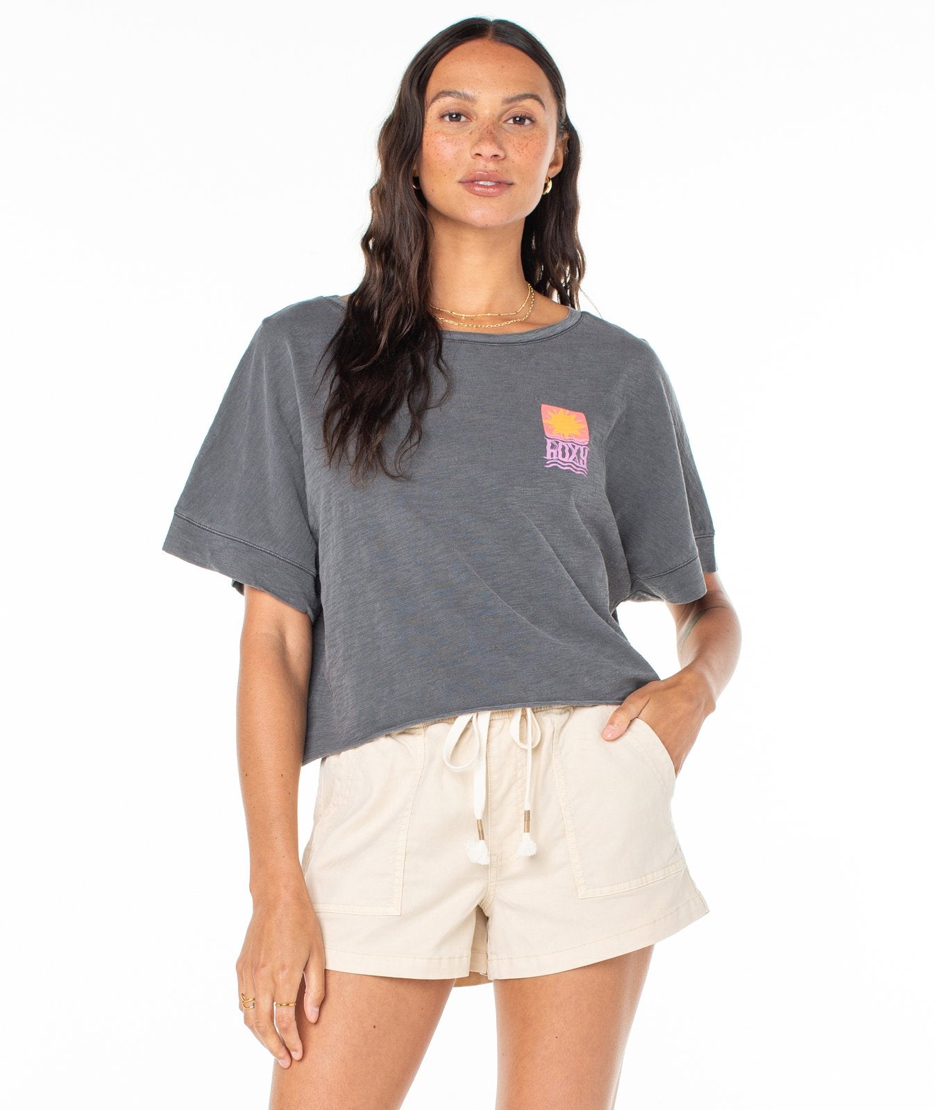 Roxy Sun Stamps Cropped SS Tee KTA0 L